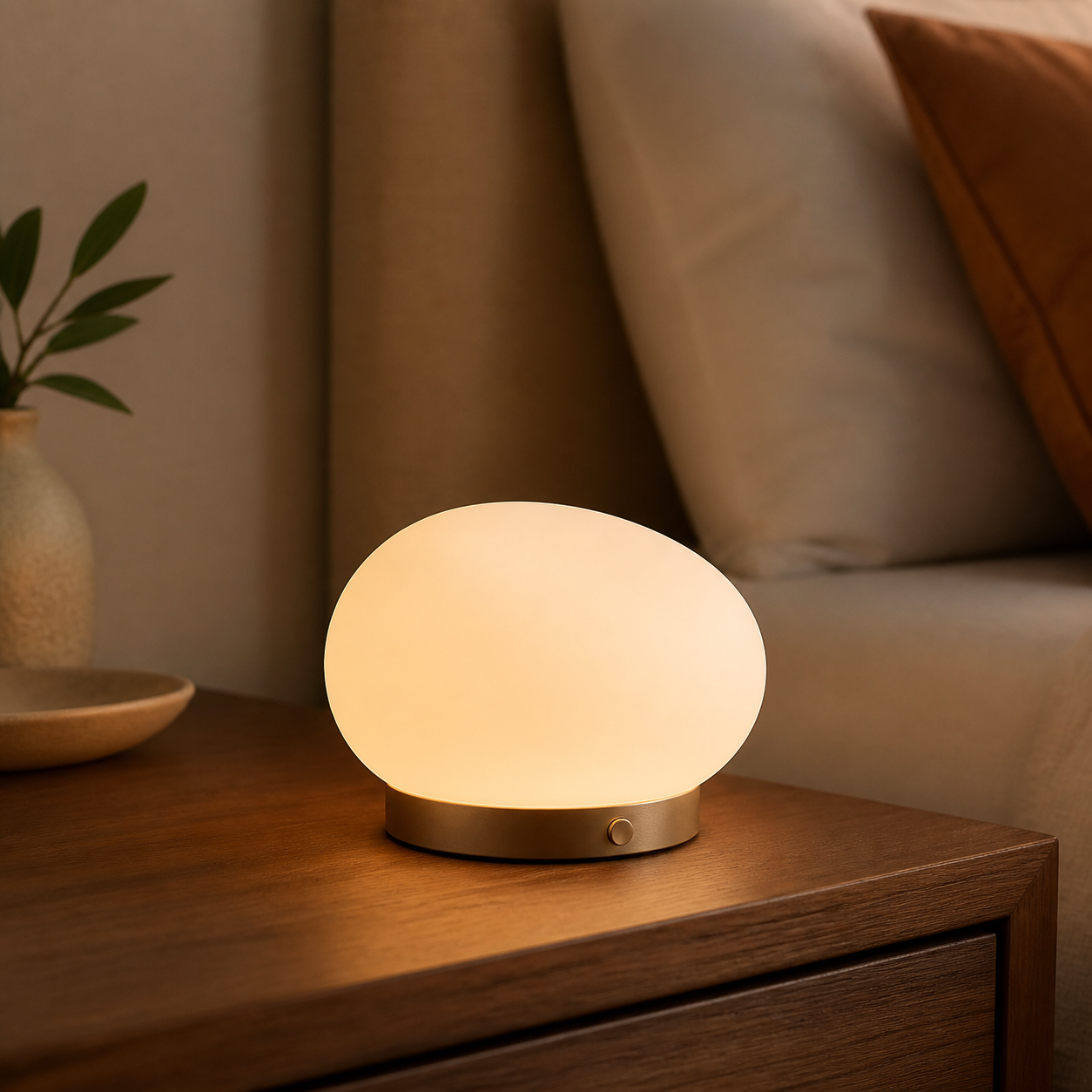 Elvaruneo Luna Pebble Night Light in a warm ambient home setting